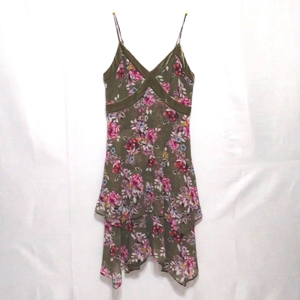 White House Black Market Floral Dress - Olive and Pink